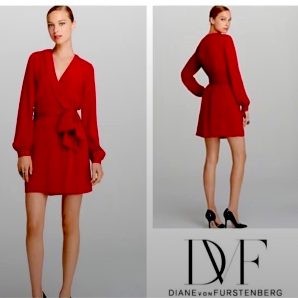 Diane Von Furstenberg Red Silk Wrap Dress Size 10